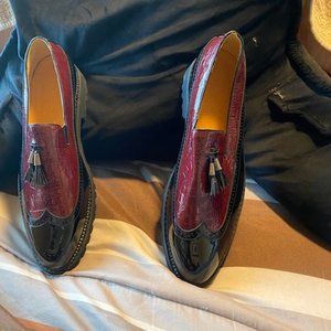 Black and burgundy men's patent leather slip on